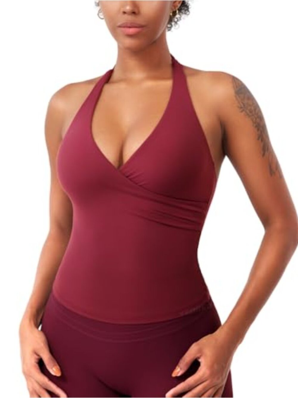 Women's Halter Tank Top Wrap Workout Top with Built-In Bra, Backless Longline